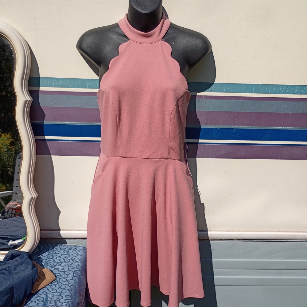 Chic Backless Pink Halter Dress